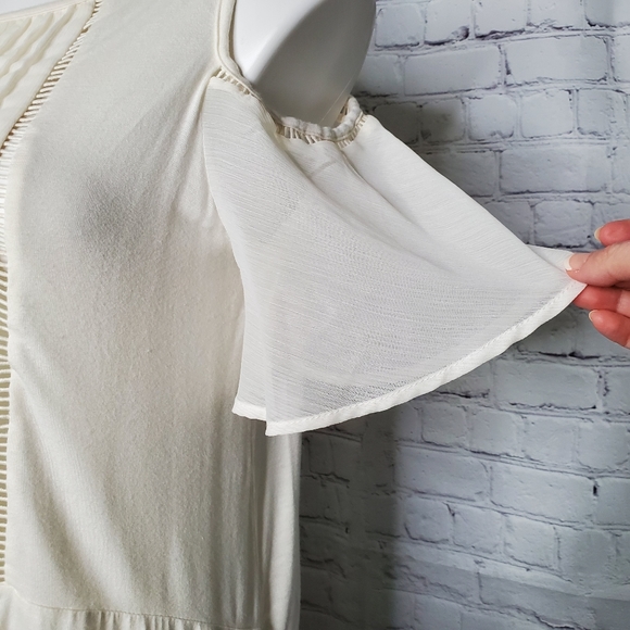 A.Moon Cold Shoulder Sheer Sleeve Cream Top Size S - Picture 6 of 9